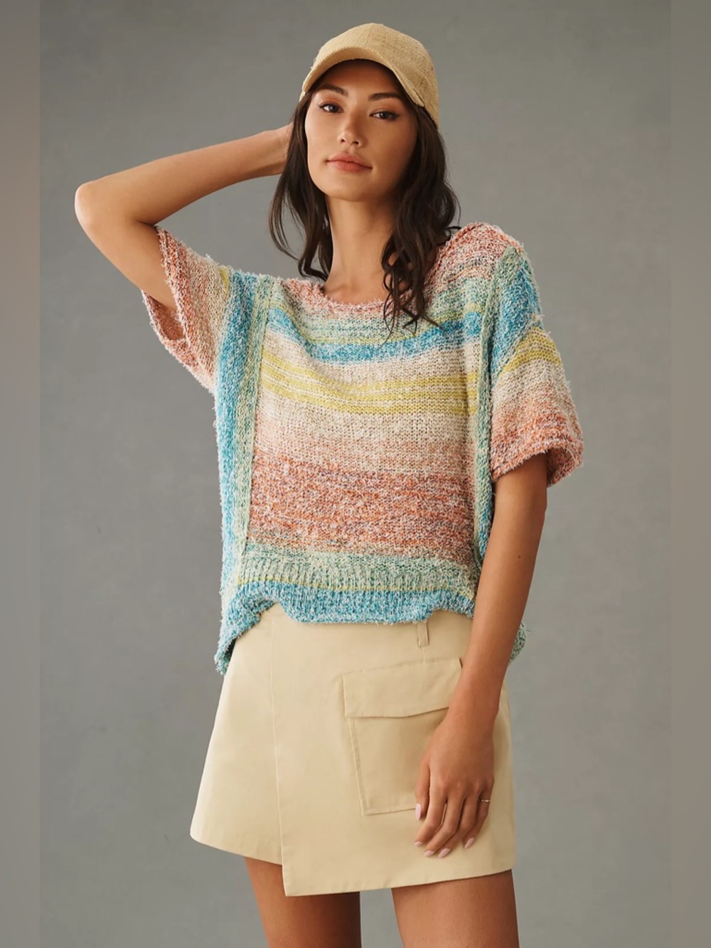 Anthropologie Pilcro Beach Sweater Tee Multicolor Knit Pullover Boho Spring